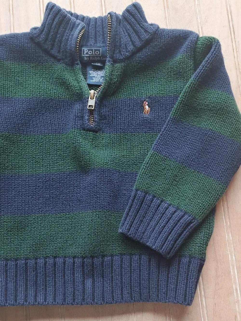 Polo Ralph Lauren Classy Chunky Knit Striped Quarter Zip 100% Cotton Sweater